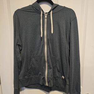 Gray Zip-Up Hoodie with Cream Drawstrings